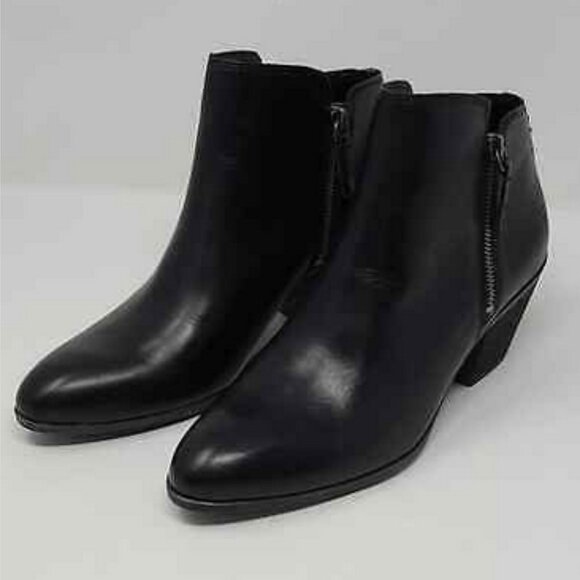 FRYE Judith Black Leather Double Zip Ankle Boots Stacked Heel Booties - Picture 1 of 17